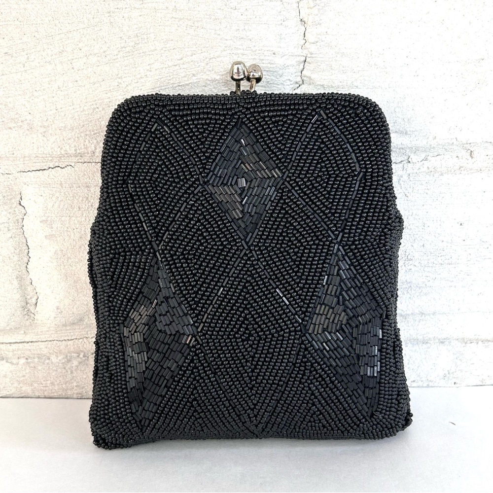 Vintage Elegant Black Beaded Clutch